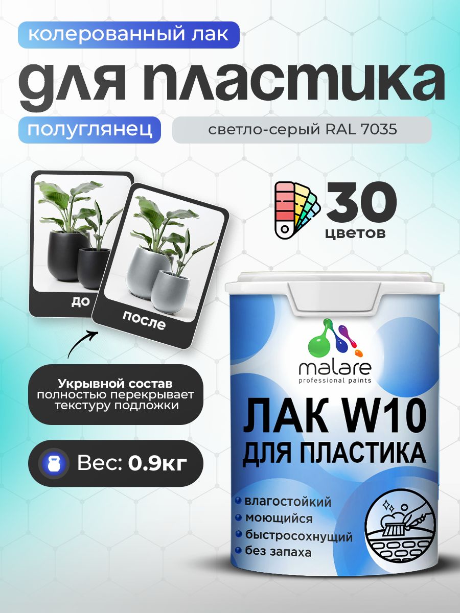 Акриловый водный колерованный лак для пластиковых поверхностей Malare W10