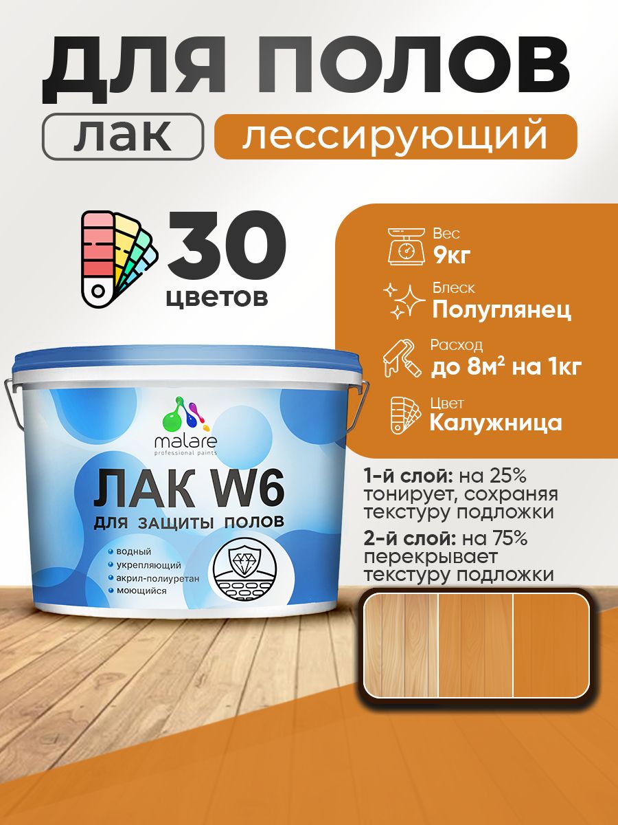 Акриловый водный колерованный лак для пола Malare W6