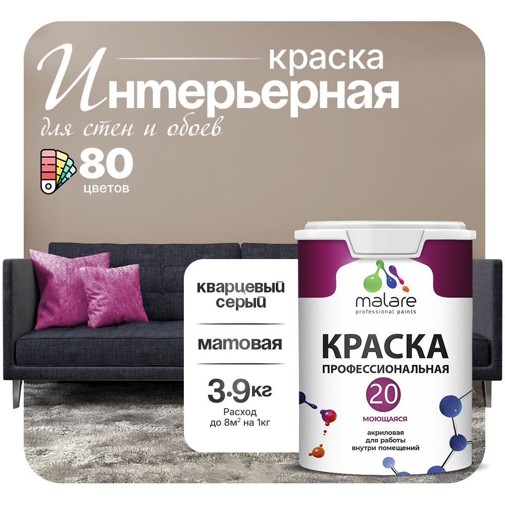 Акриловая краска для стен и обоев Malare ЕВРО 20