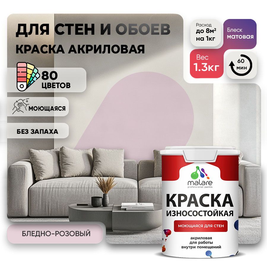Акриловая износостойкая краска для стен и обоев Malare RESISTANT
