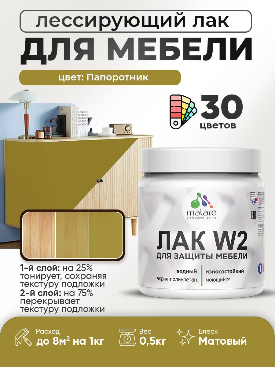 Акриловый водный колерованный лак для мебели и кухонных фасадов Malare W2