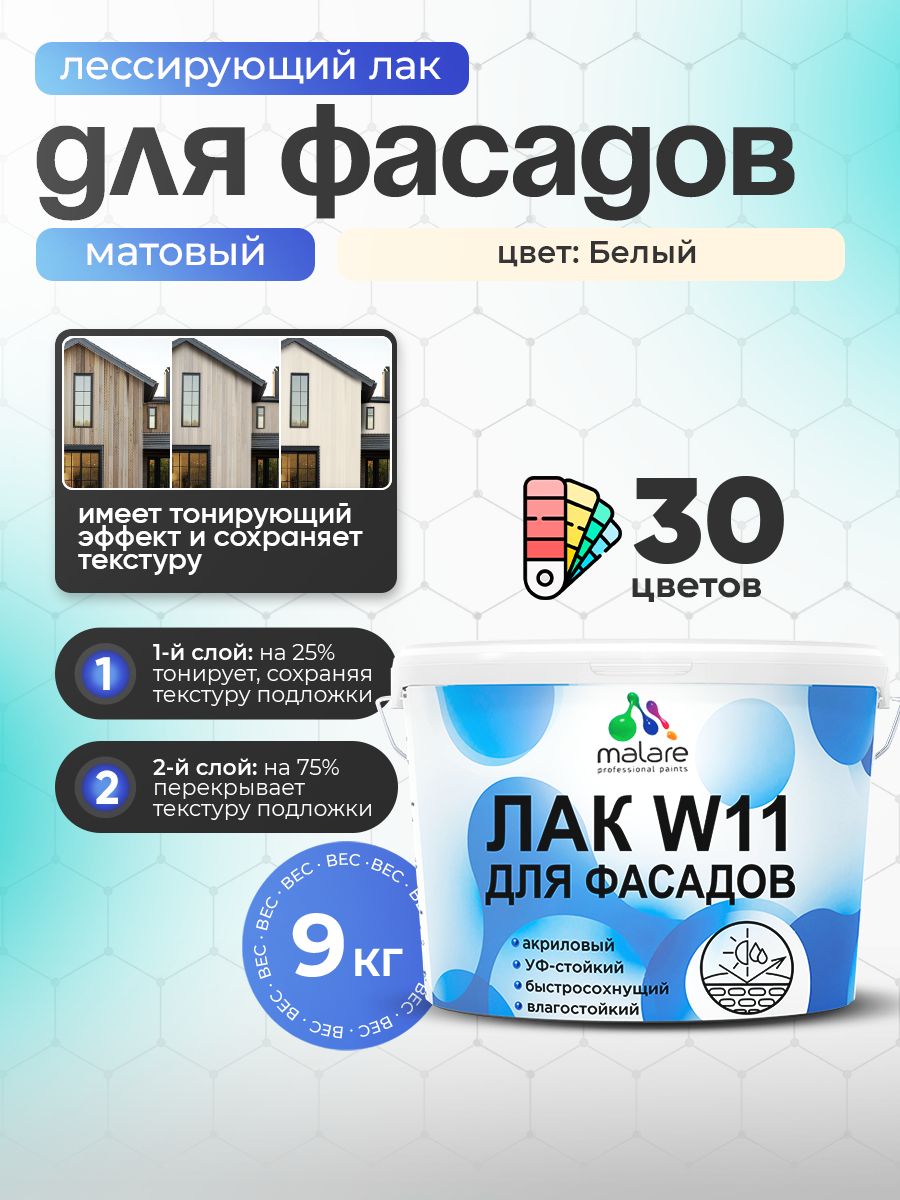 Акриловый водный колерованный фасадный лак Malare W11