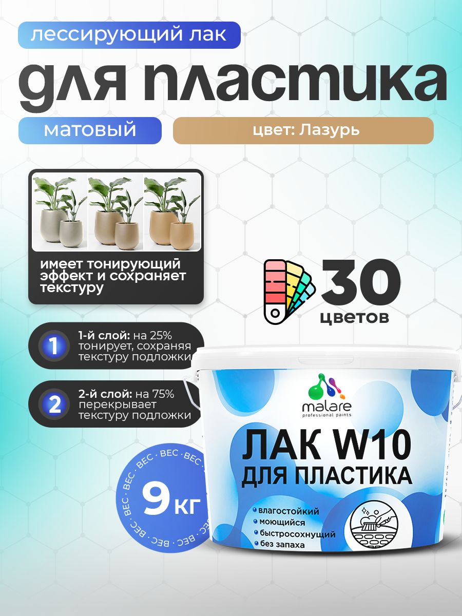 Акриловый водный колерованный лак для пластиковых поверхностей Malare W10