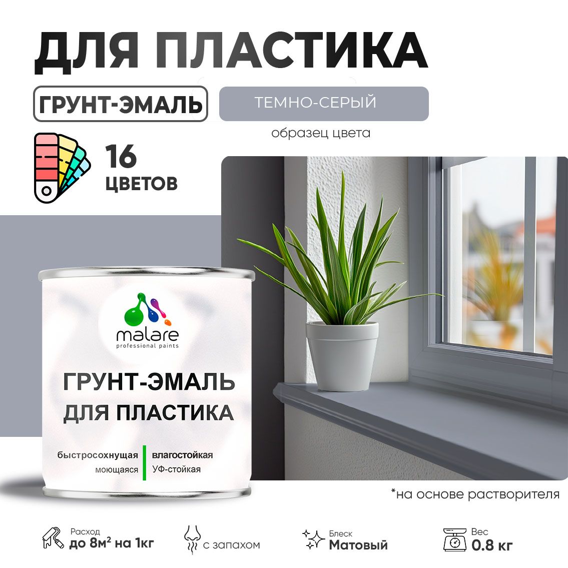 Акрилсополимерная грунт-эмаль 3 в 1 для пластиковых поверхностей Malare