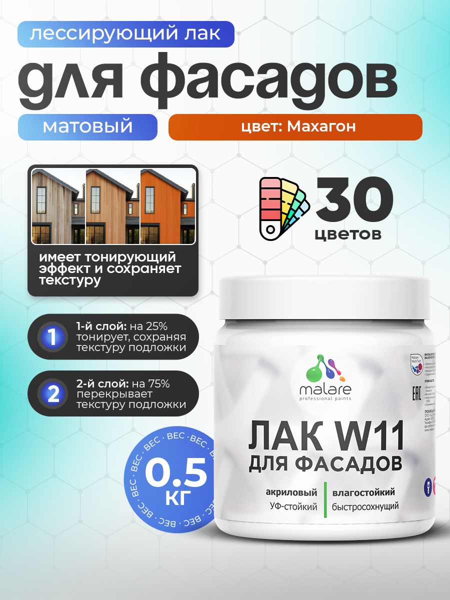 Акриловый водный колерованный фасадный лак Malare W11