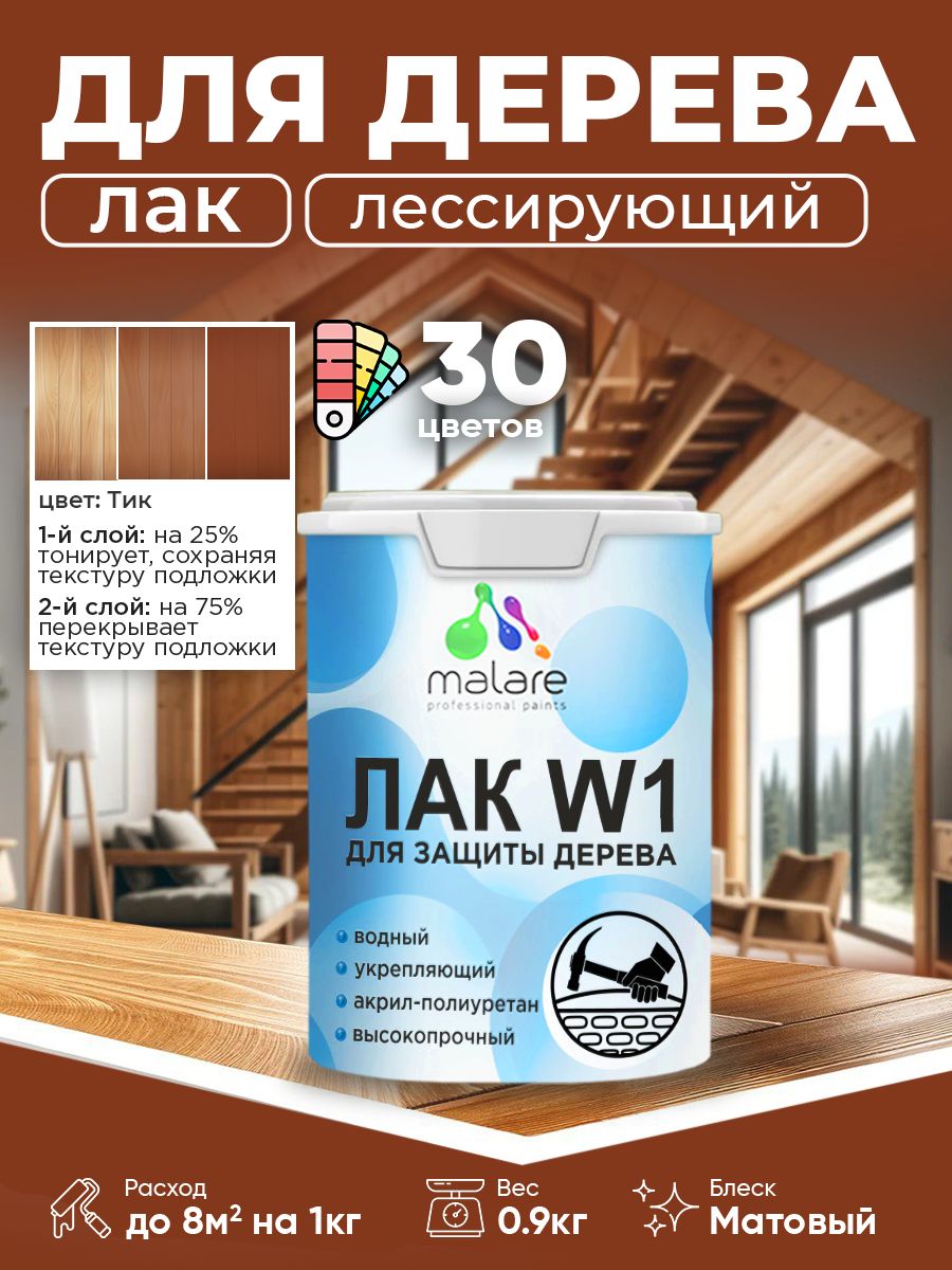 Акриловый водный колерованный лак для деревянных поверхностей Malare W1