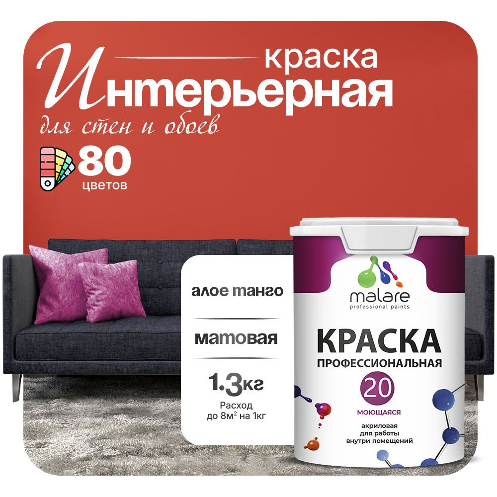 Акриловая краска для стен и обоев Malare ЕВРО 20