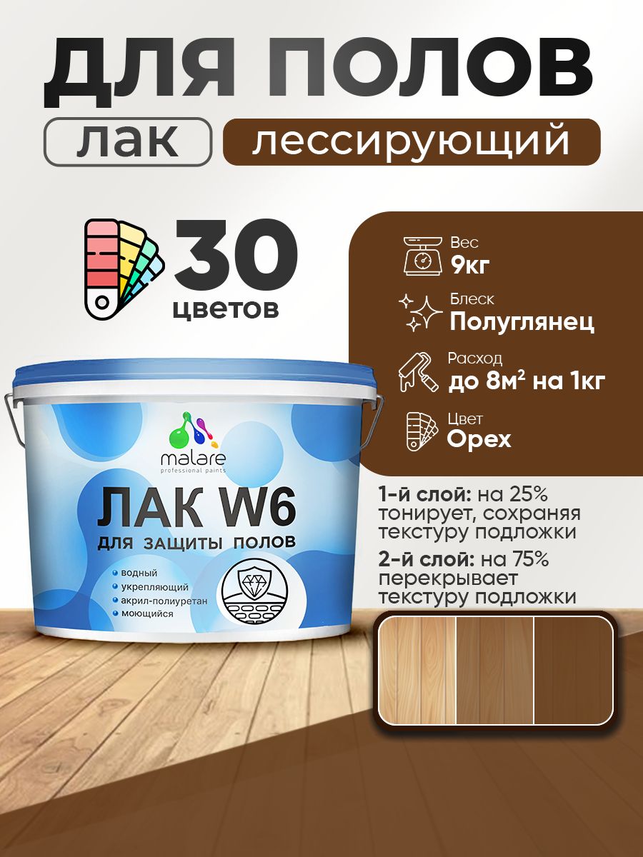 Акриловый водный колерованный лак для пола Malare W6