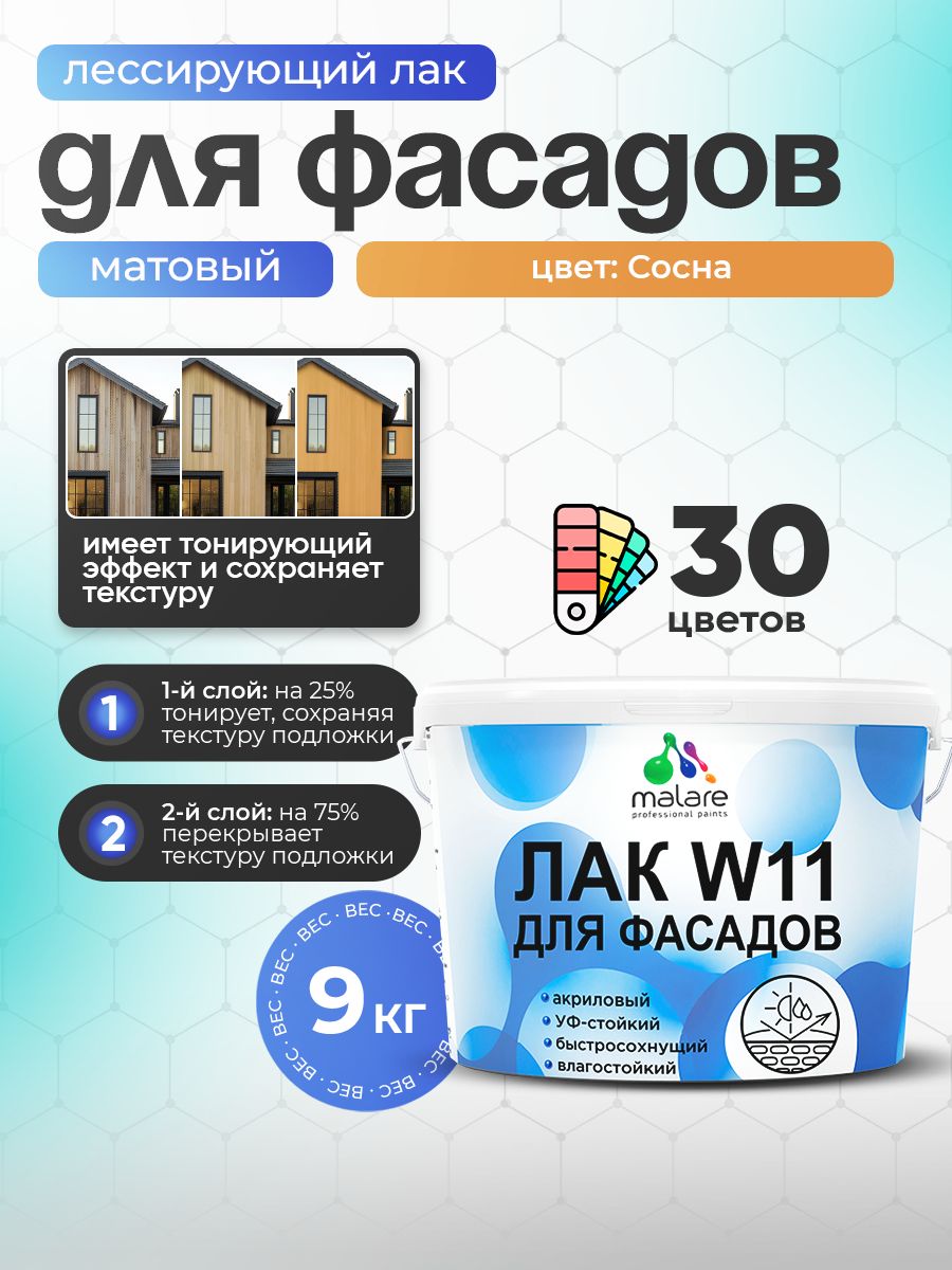 Акриловый водный колерованный фасадный лак Malare W11