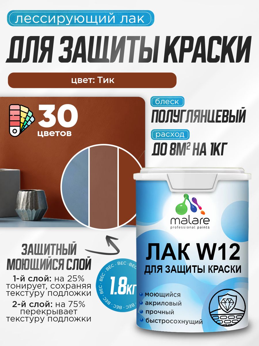 Акриловый водный колерованный лак для защиты краски Malare W12