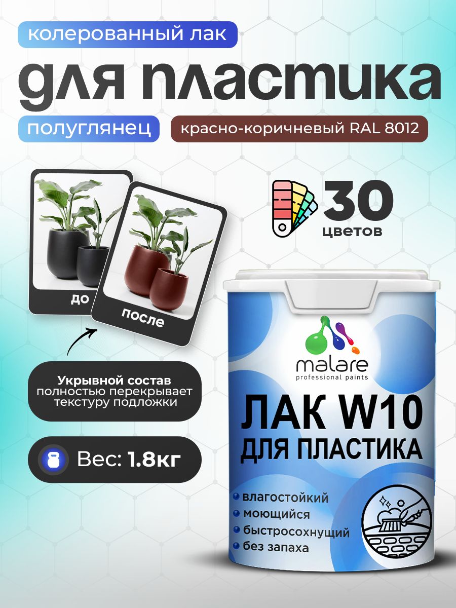 Акриловый водный колерованный лак для пластиковых поверхностей Malare W10