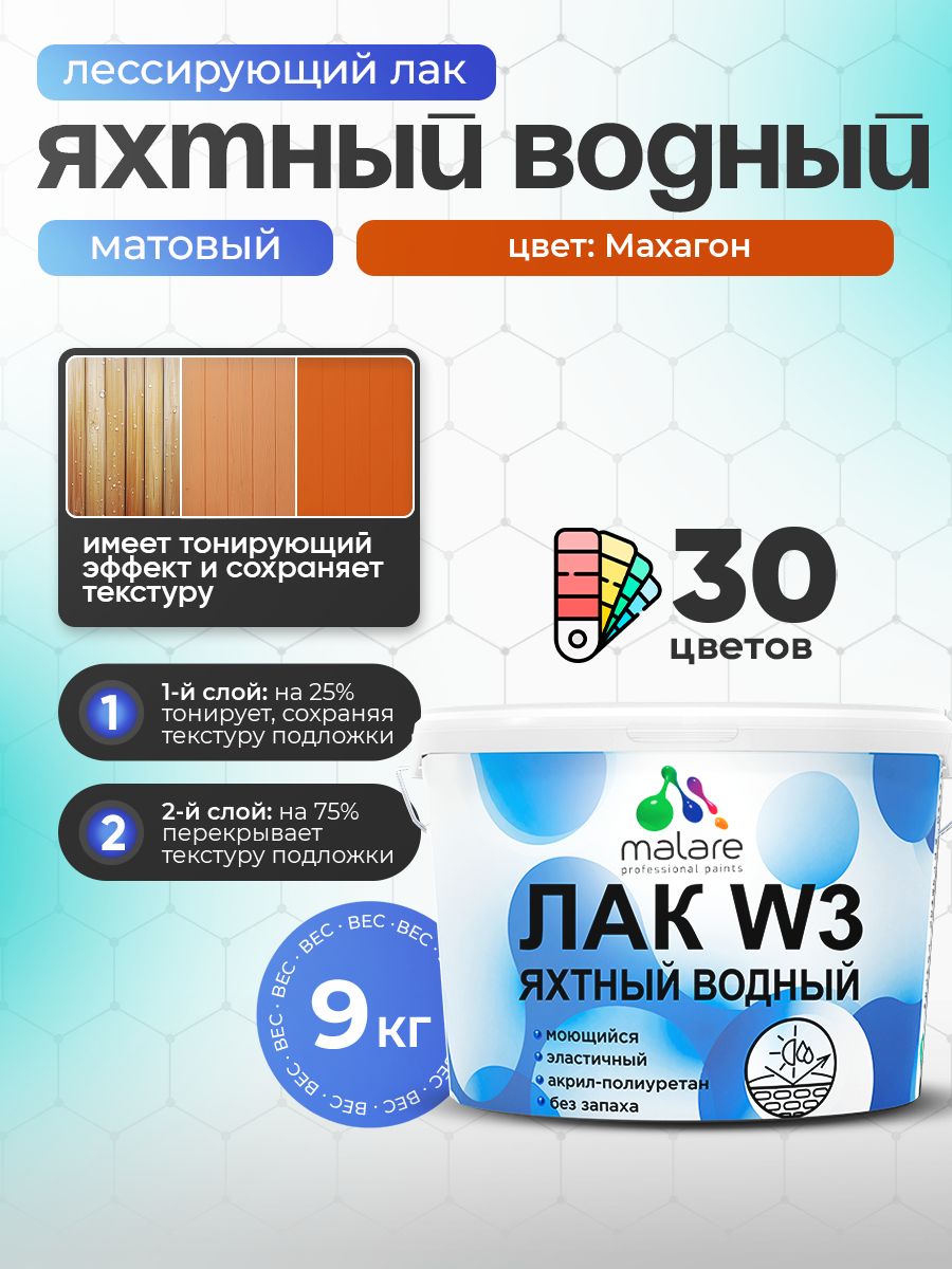 Акриловый водный колерованный яхтный лак Malare W3