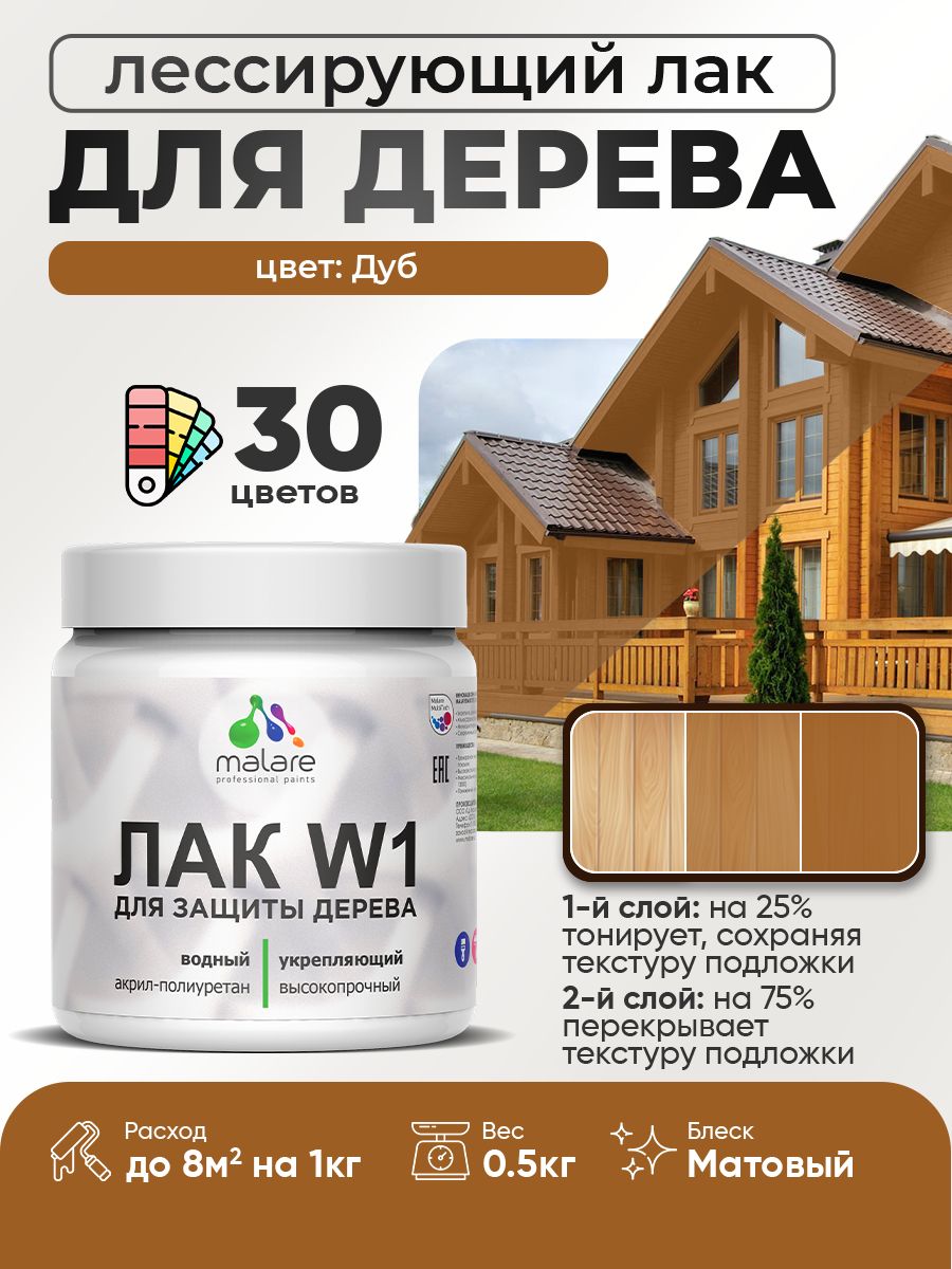 Акриловый водный колерованный лак для деревянных поверхностей Malare W1