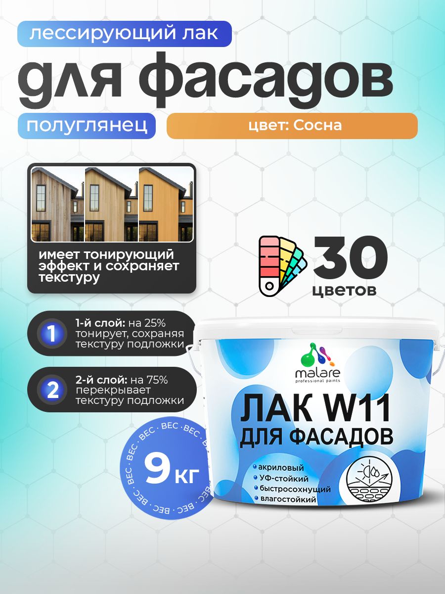 Акриловый водный колерованный фасадный лак Malare W11