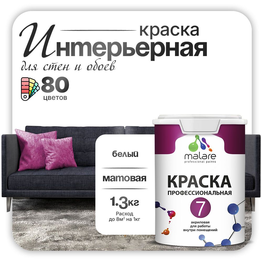 Акриловая краска для стен и обоев Malare ЕВРО 3