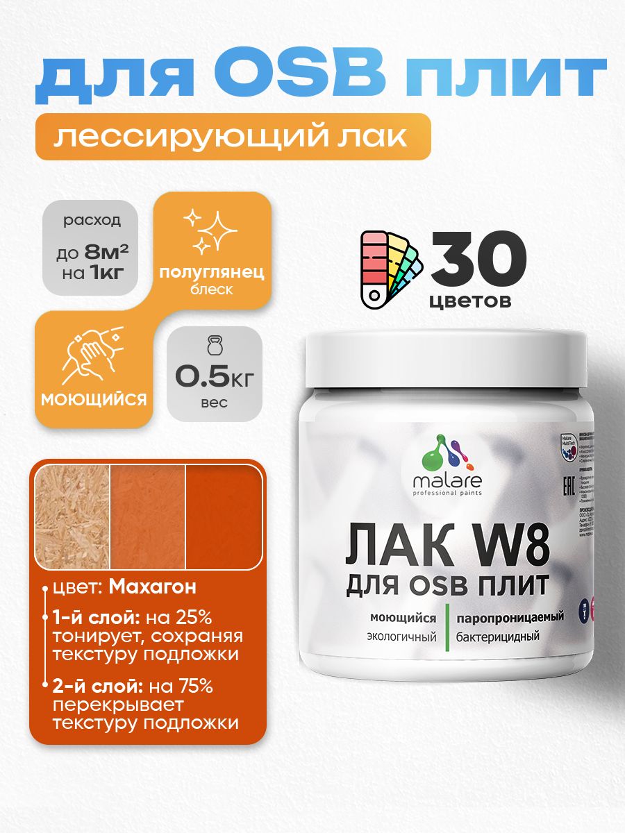Акриловый водный колерованный лак для ОСБ плит Malare W8