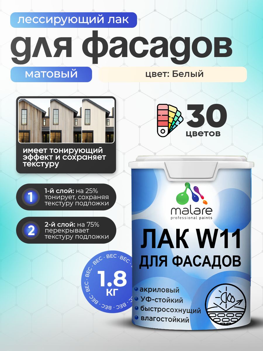 Акриловый водный колерованный фасадный лак Malare W11