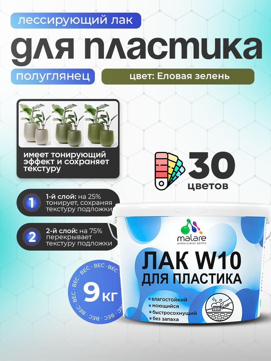 Акриловый водный колерованный лак для пластиковых поверхностей Malare W10