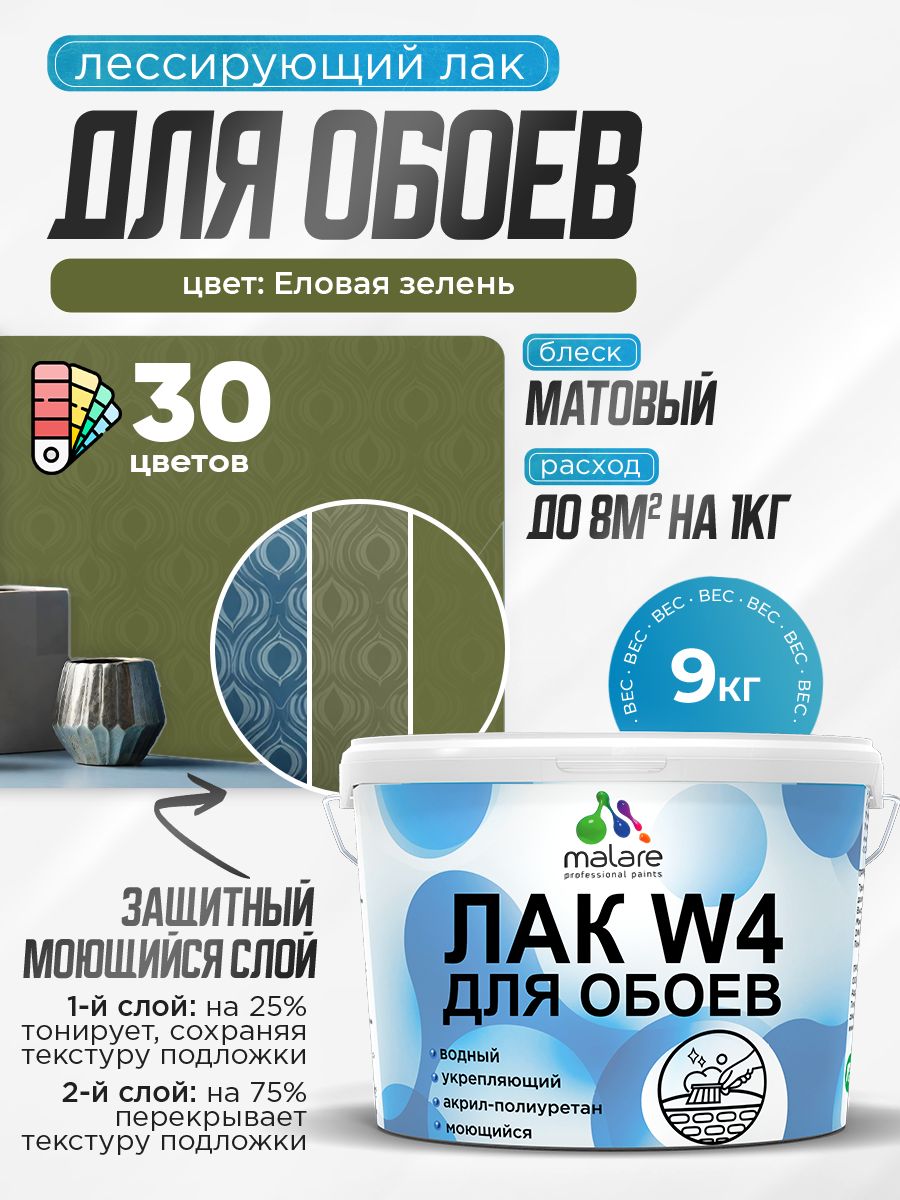 Акриловый водный колерованный лак для обоев Malare W4